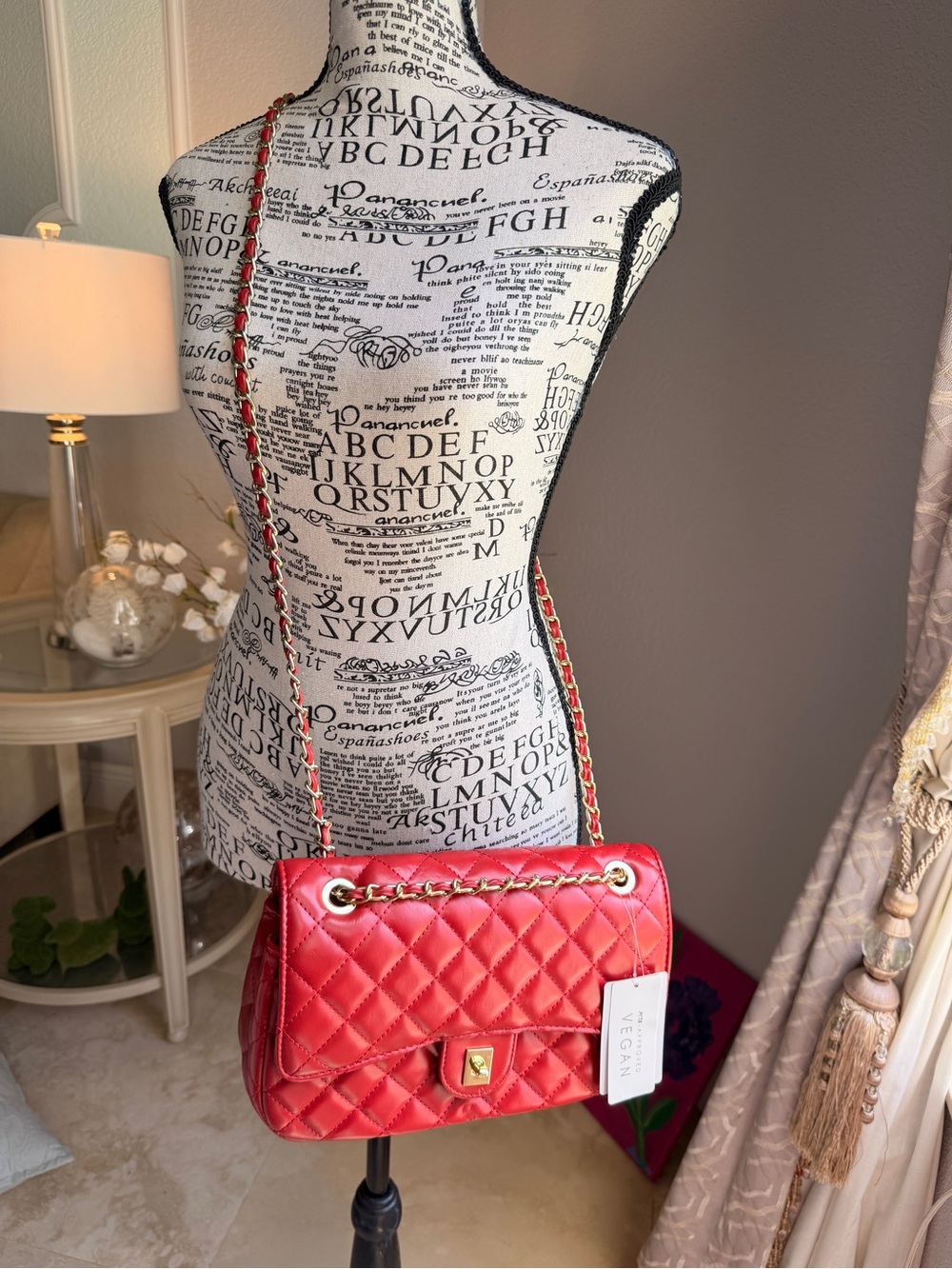 NWT Quilted Vegan Leather Red Crossbody Flap Bag & Matching Wallet Set